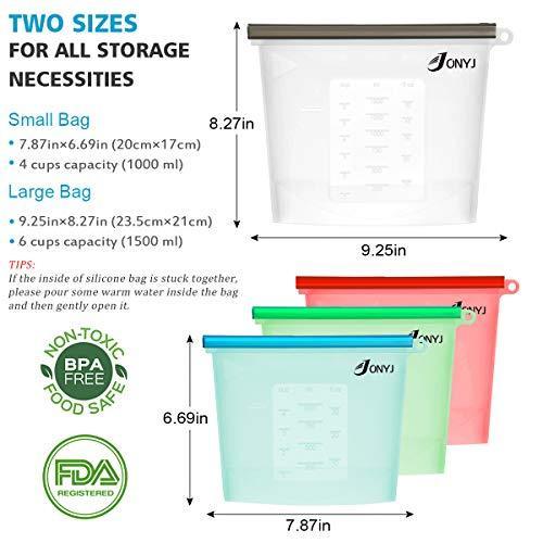 Reusable Sandwich Bags 6-Pack, Leakproof Lunch Storage Bags for Food, Snacks, and Travel