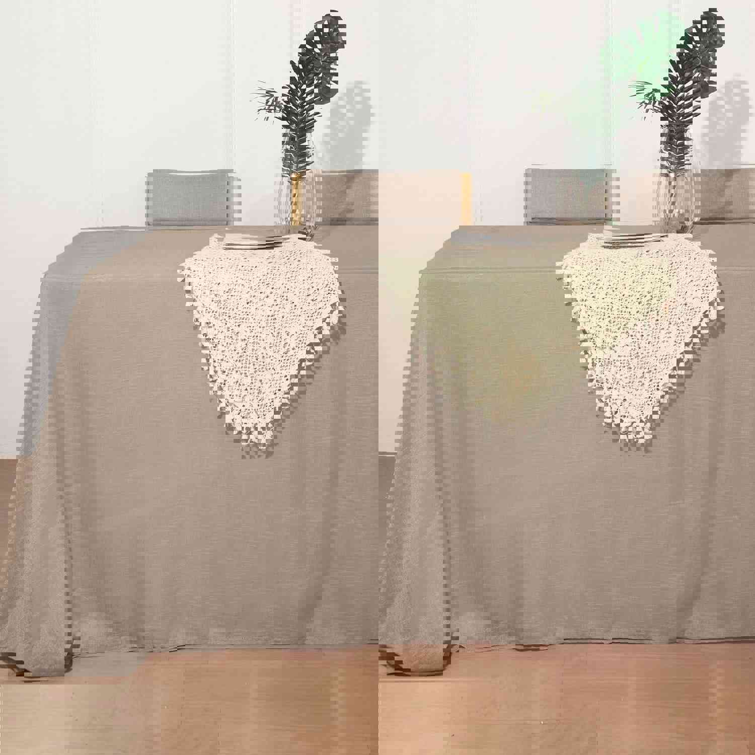 Taupe Seamless Rectangular Tablecloth - Linen Look, Wrinkle Resistant, 90x156