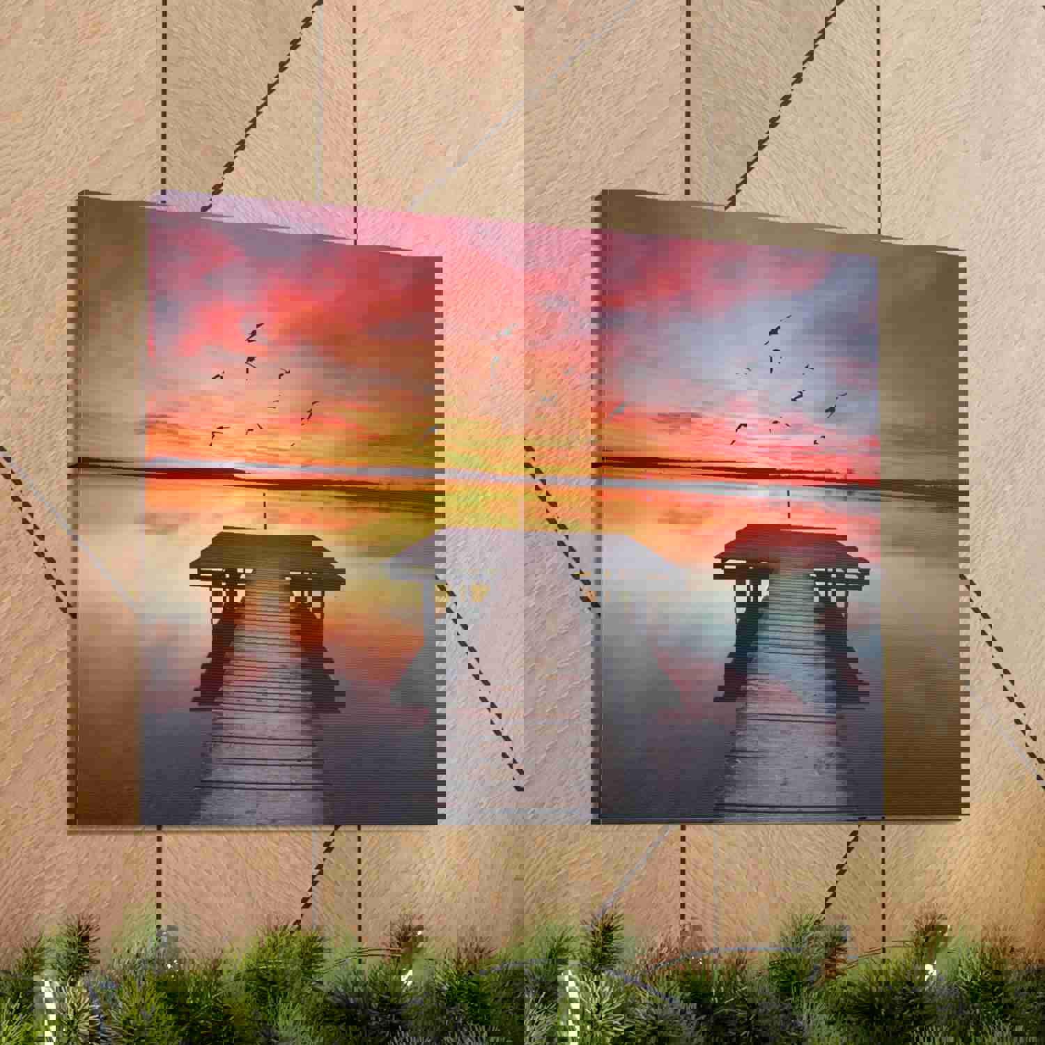 Wooden Bridge Lake View Dawn Nature Wilderness Photography Canvas Wall Art for Home Decor
