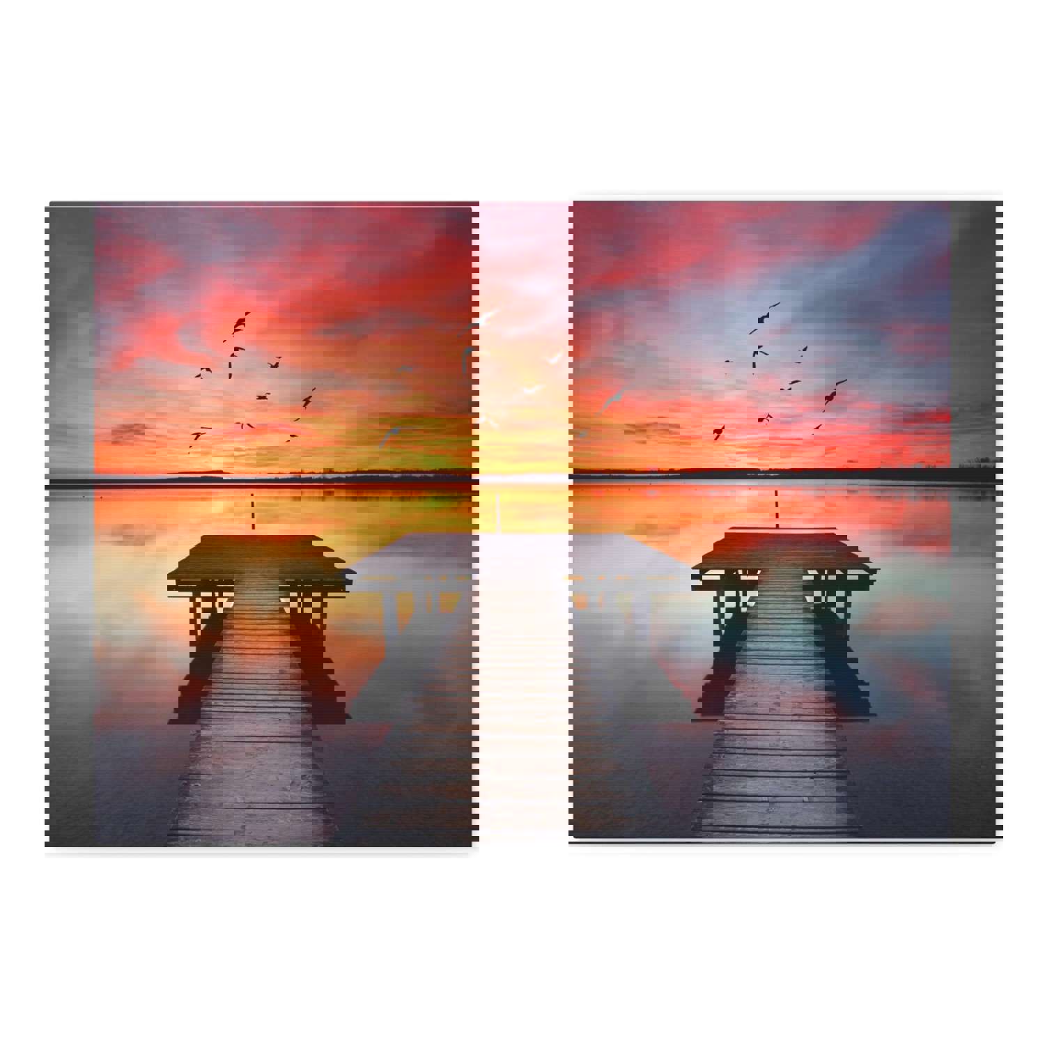 Wooden Bridge Lake View Dawn Nature Wilderness Photography Canvas Wall Art for Home Decor