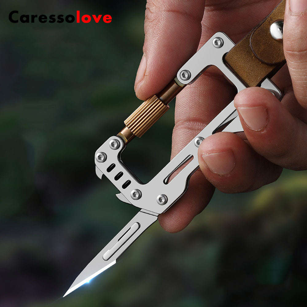 Caressolove Carabiner Exacto Knife - Stainless Steel Multi-Tool with Replaceable Blade for Outdoor EDC Gear