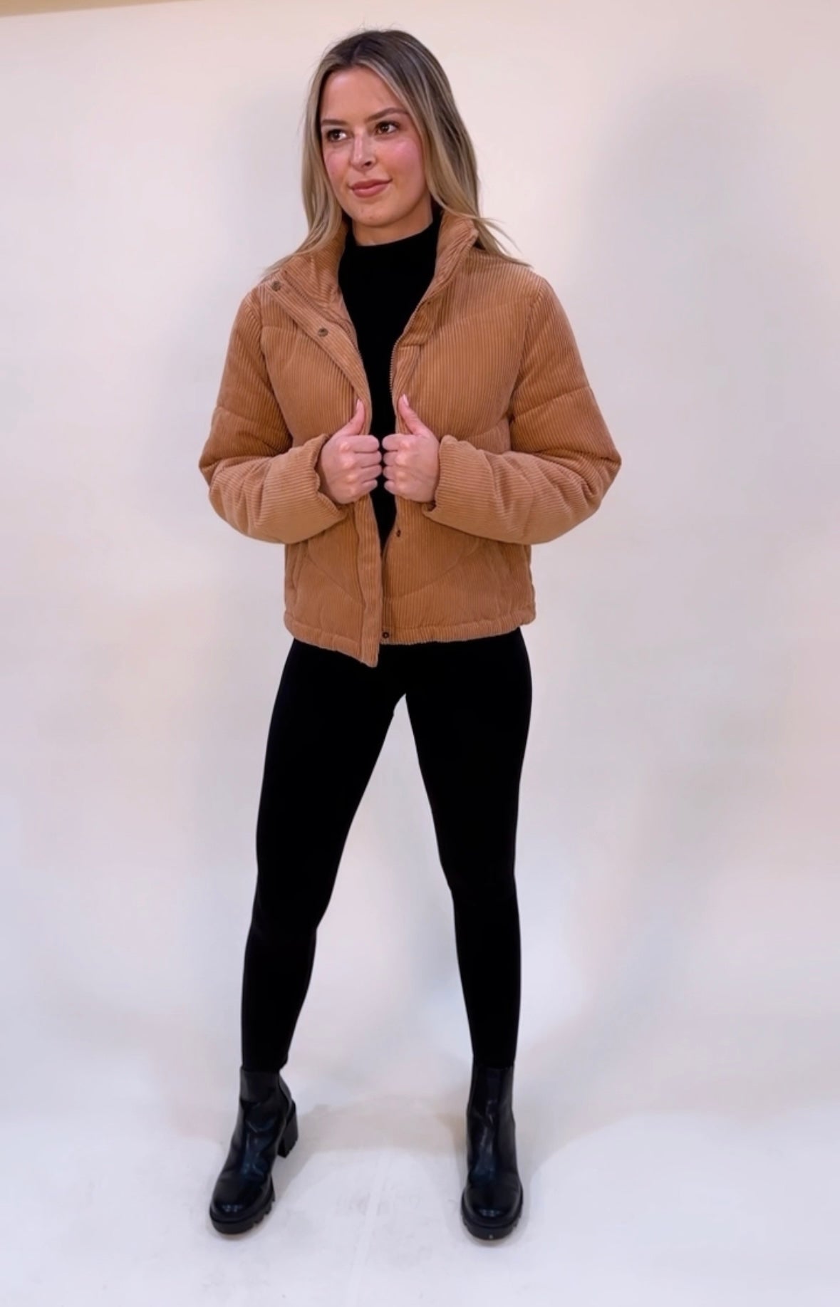 Nikki Corduroy Puffer Jacket with Toggle Detail