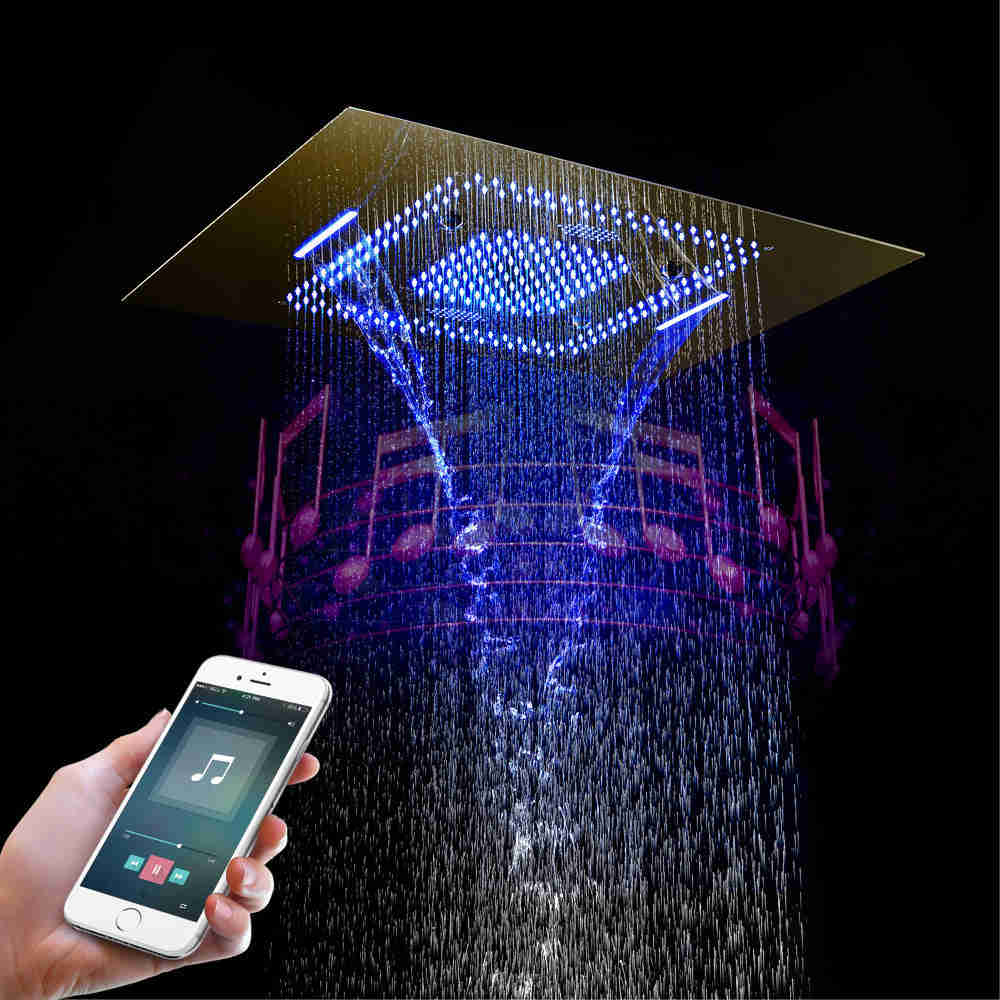 MALDIVES | Gold 31 Inch Luxury Complete LED Music Shower Set with 6 Body Jets & Hand Shower