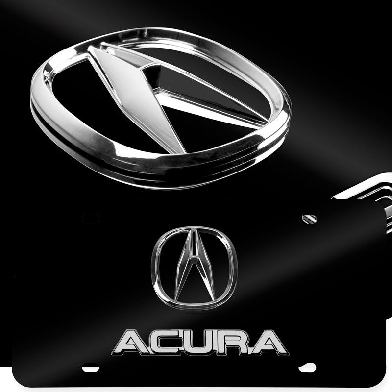 ACURA Stainless Steel Front Mirror Black/Chrome Finish 3D Dual License Plate Frame