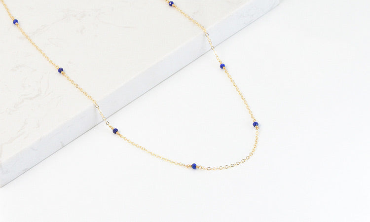 Handmade 14K Gold Faceted Lapis Lazuli Bead Pendant Necklace for Women