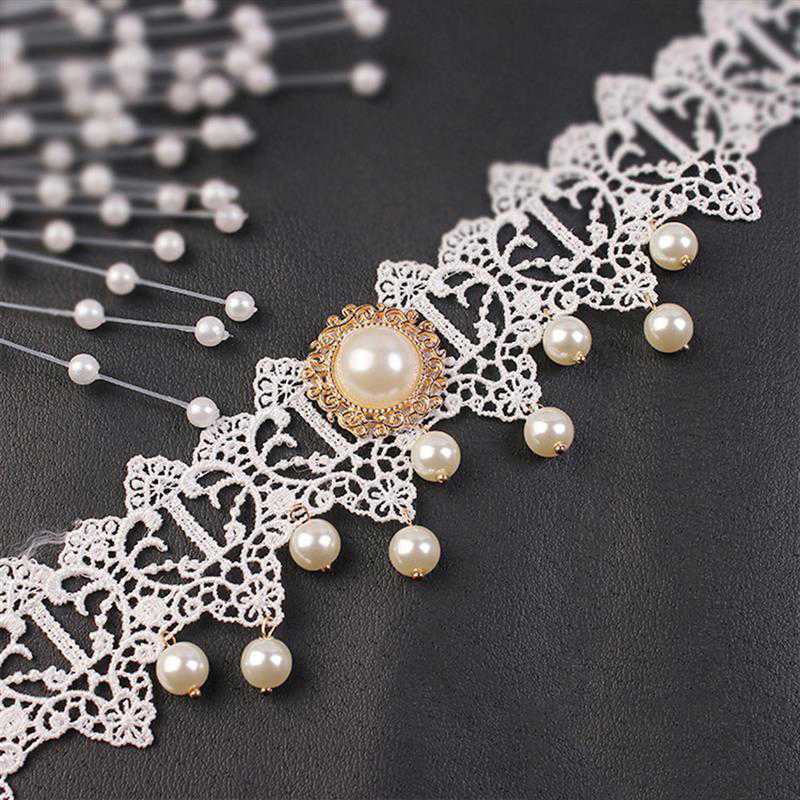 1pc Romantic Women Choker Vintage Fake Pearl Lace Decor Bridal Choker Collar Necklace