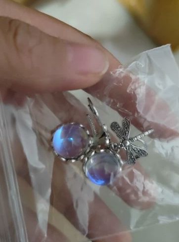 Vintage Dragonfly Pendant Earrings with Blue Moonstone - Boho Chakra Jewelry for Women