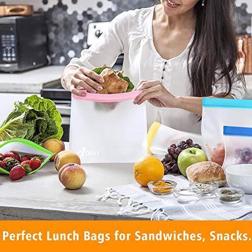 Reusable Sandwich Bags 6-Pack, Leakproof Lunch Storage Bags for Food, Snacks, and Travel