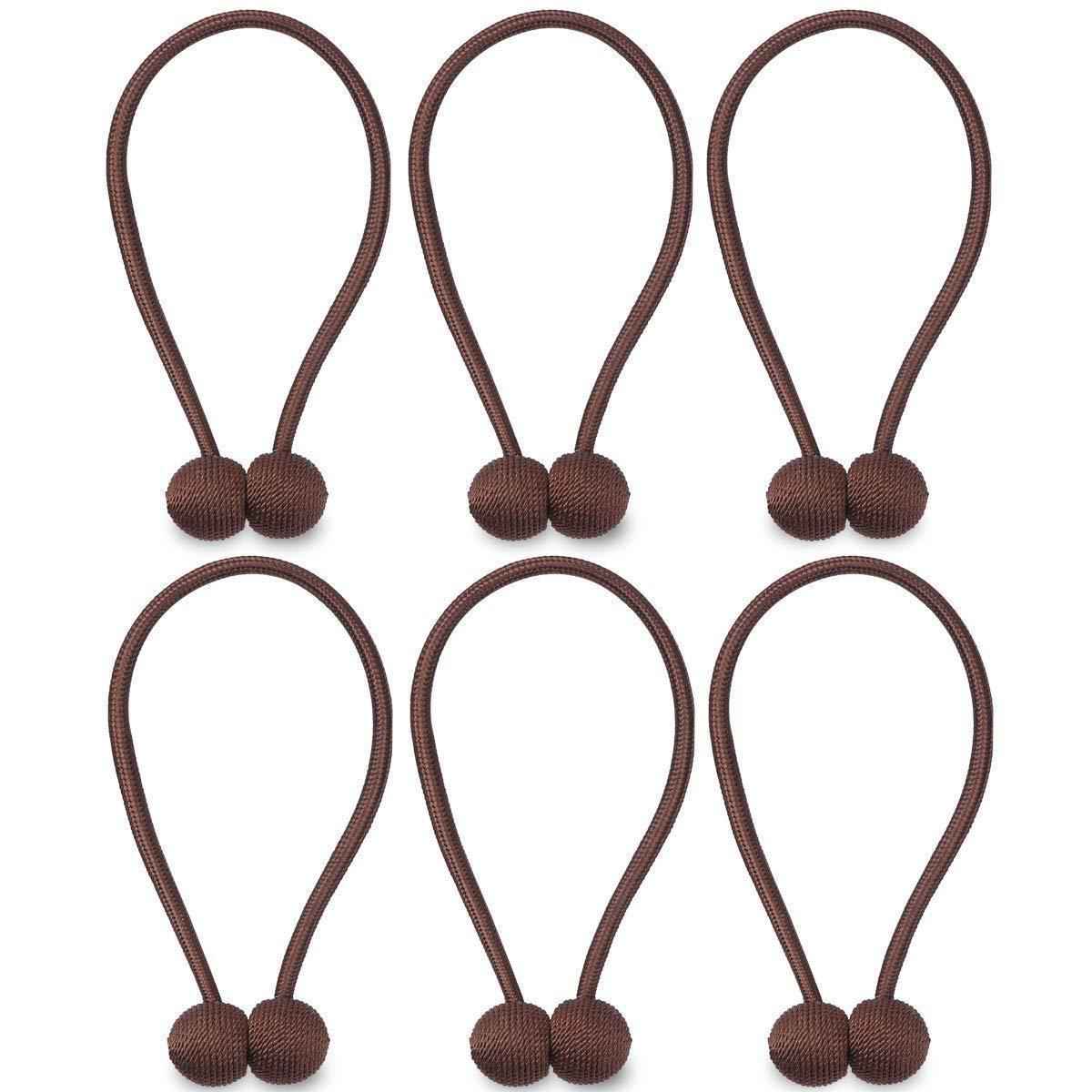NZQXJXZ Magnetic Curtain Tiebacks - Decorative Weave Rope Clips for Window Panels (Pack of 6, Beige)