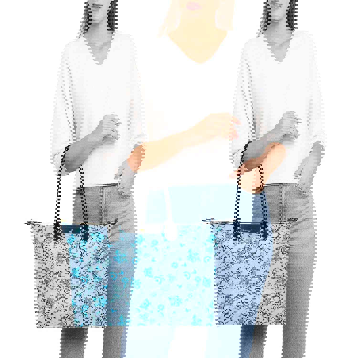 Blue Floral Amour Single-Shoulder Lady Handbag