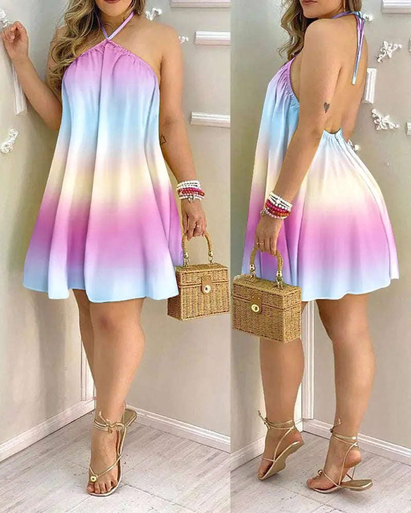 Elegant Off Shoulder Halter Neck Lace Loose Dress for Women
