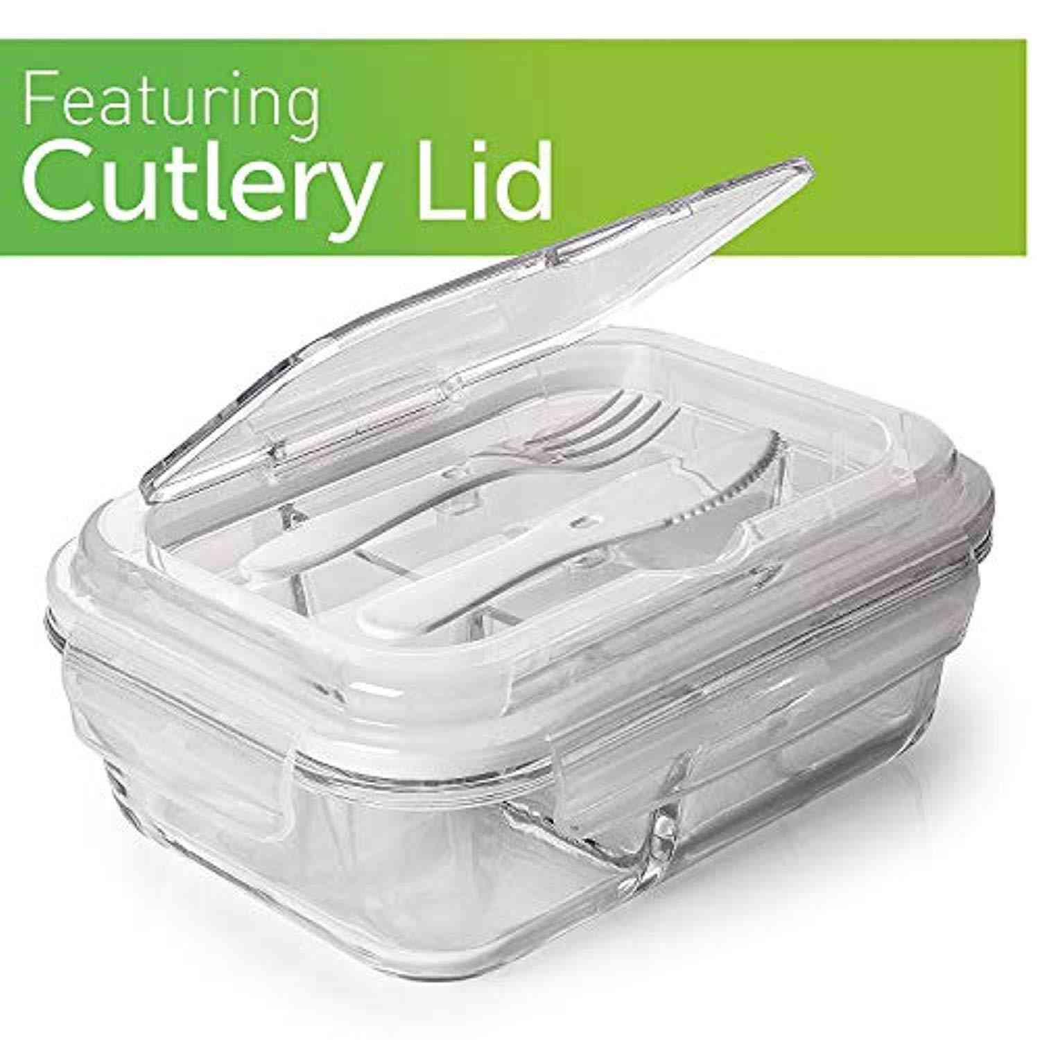 Glass Meal Prep Containers 3 Compartment - Durable Bento Box with Airtight Lids