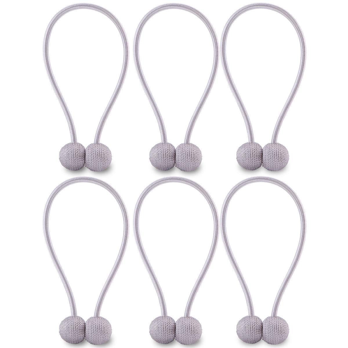 NZQXJXZ Magnetic Curtain Tiebacks - Decorative Weave Rope Clips for Window Panels (Pack of 6, Beige)