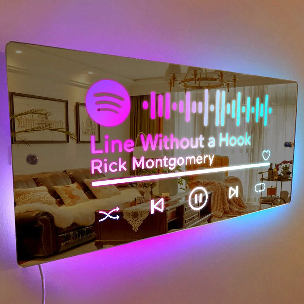 Scannable Spotify Code Mirror Light Marquee Wall Art - Colorful LED Personalized Name Mirror Gift