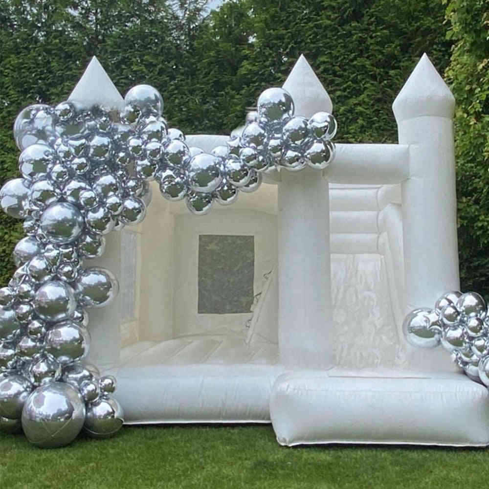 White Wedding Bounce House with Slide - Customizable Inflatable Jumper Castle for Parties
