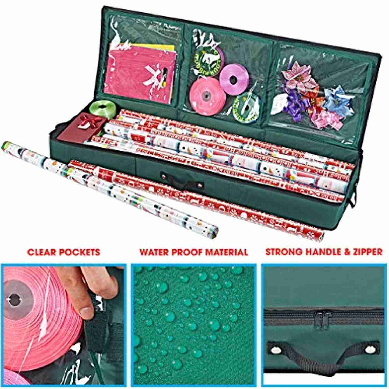 Primode Storage Organizer for 40 Inch Wrapping Paper, Ribbon and Bows - Durable 600D Oxford Material (Green)