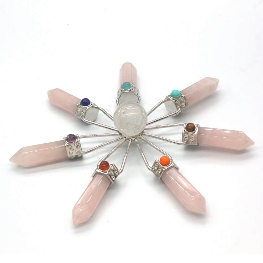 Natural Gnergy Gemstone Silver Plated Purple Amethysts Rock Crystal Energy Converter Charka Pendant Rose Pink Quartz Jewelry