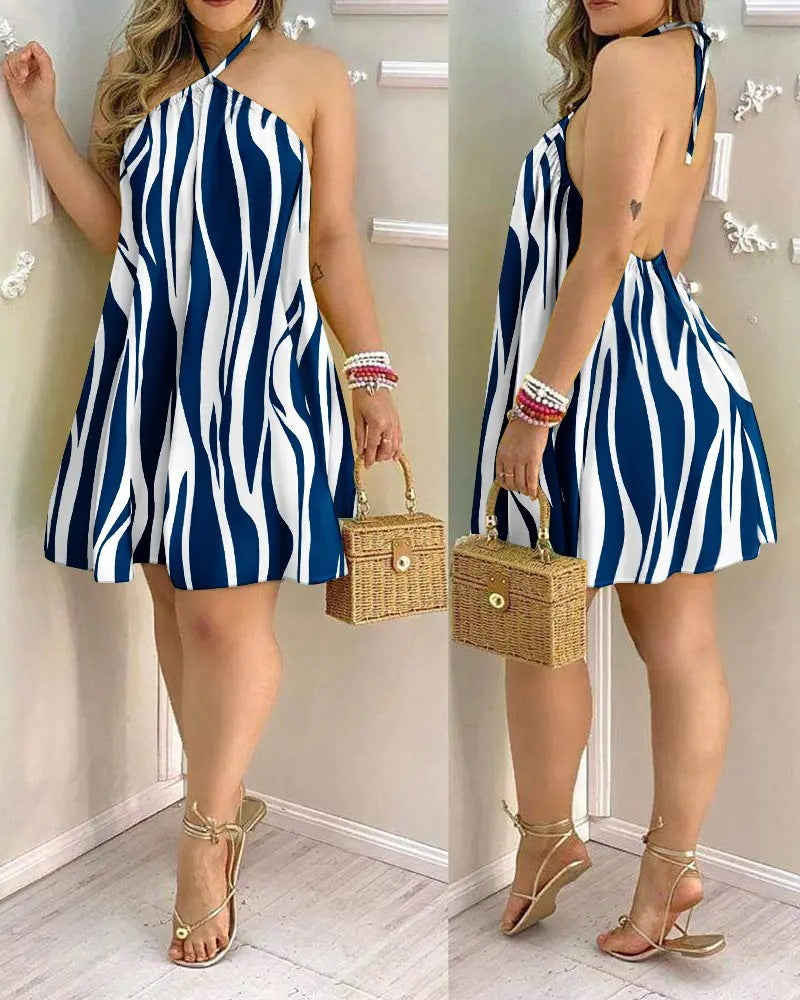 Elegant Off Shoulder Halter Neck Lace Loose Dress for Women