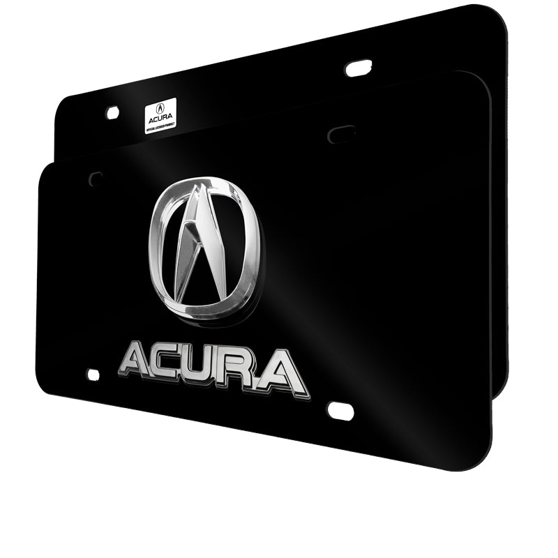 ACURA Stainless Steel Front Mirror Black/Chrome Finish 3D Dual License Plate Frame