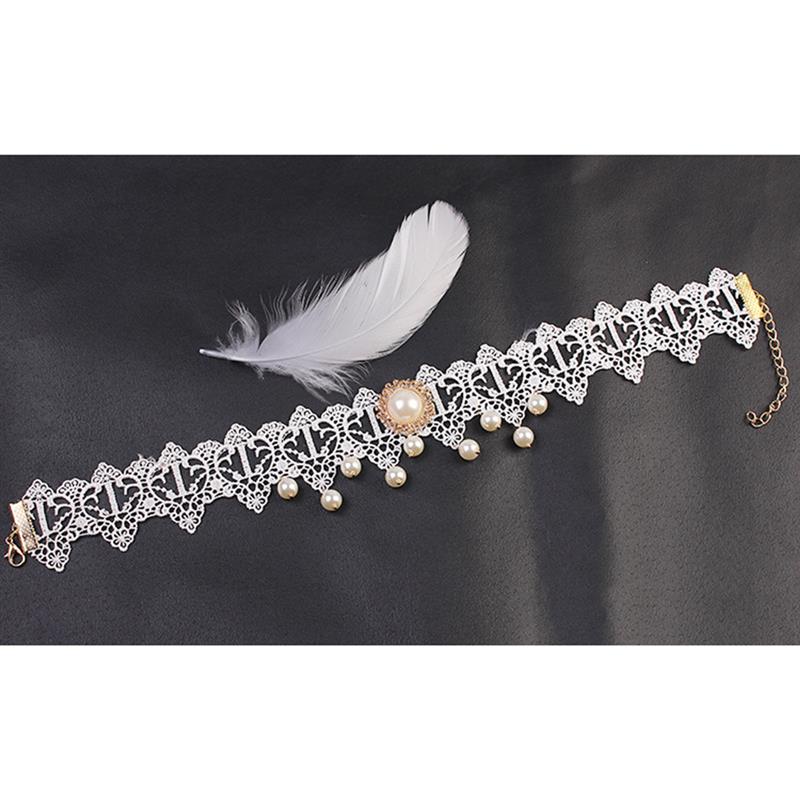 1pc Romantic Women Choker Vintage Fake Pearl Lace Decor Bridal Choker Collar Necklace