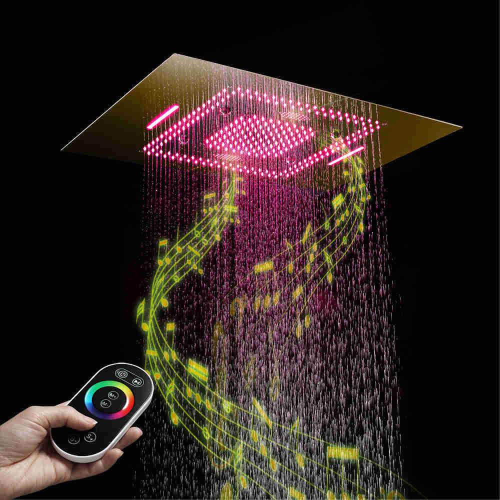 MALDIVES | Gold 31 Inch Luxury Complete LED Music Shower Set with 6 Body Jets & Hand Shower