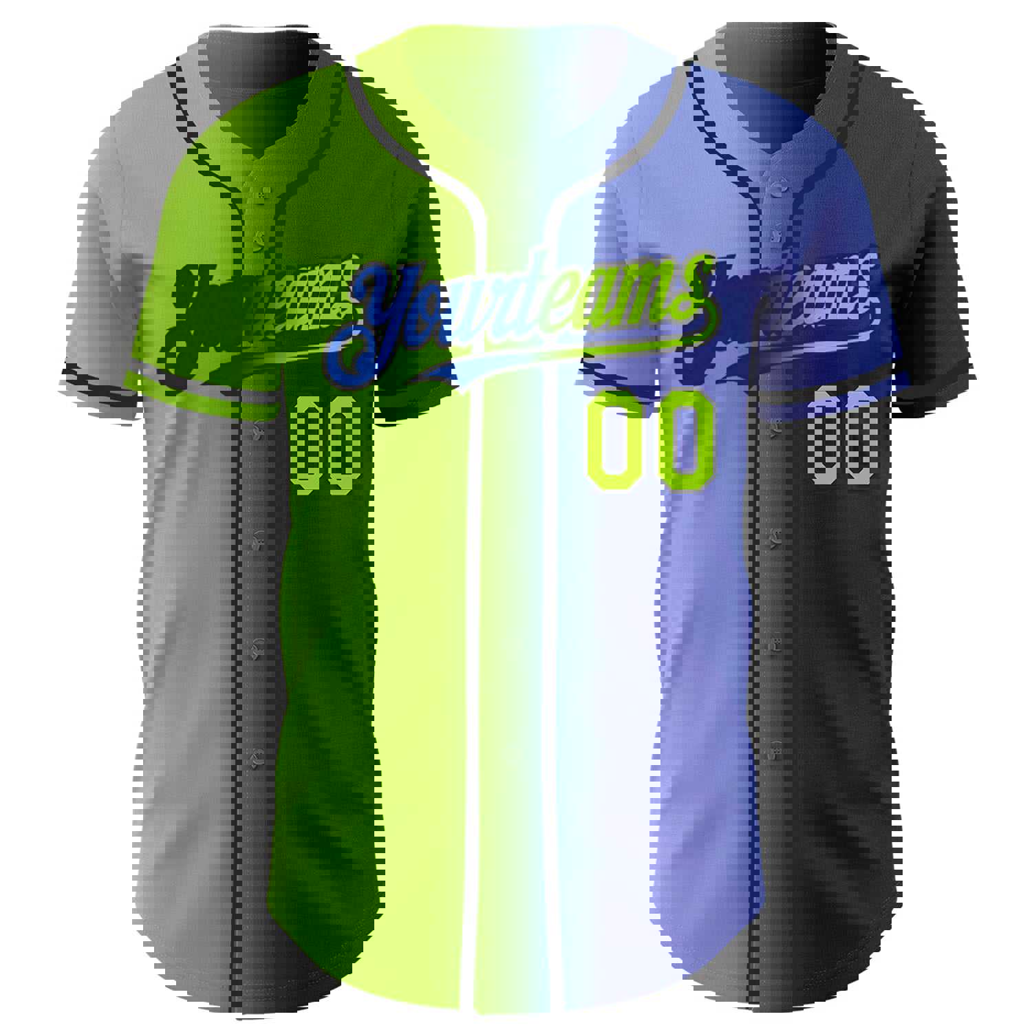 Custom Royal Neon Green-Black Authentic Gradient Fashion Baseball Jersey