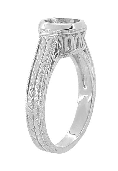 Art Deco 1 to 1.25 Carat Filigree Engraved Wheat Halo Bezel Engagement Ring Setting in White Gold | Low Profile