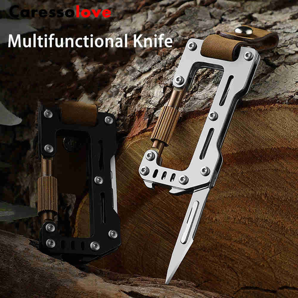 Caressolove Carabiner Exacto Knife - Stainless Steel Multi-Tool with Replaceable Blade for Outdoor EDC Gear