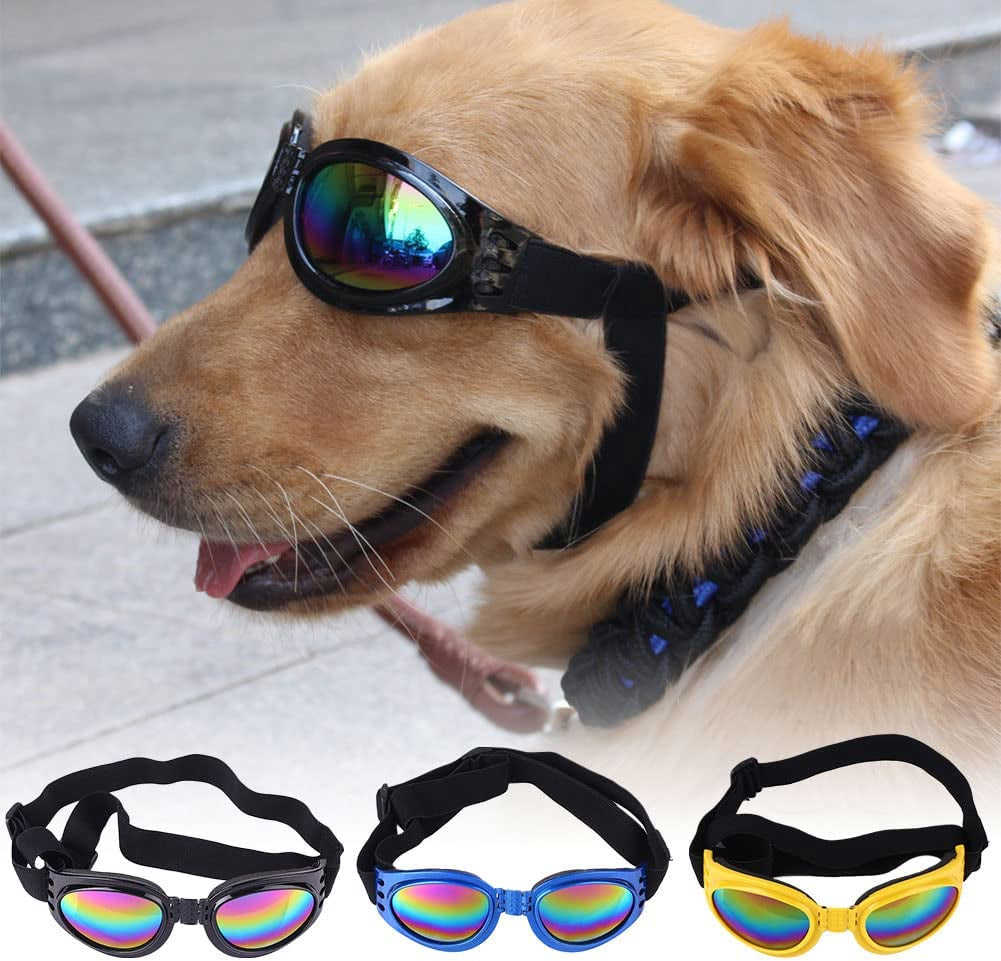 Mekek Pet Dog Sunglasses - Windproof, Foldable, UV Protection Adjustable Goggles for Dogs