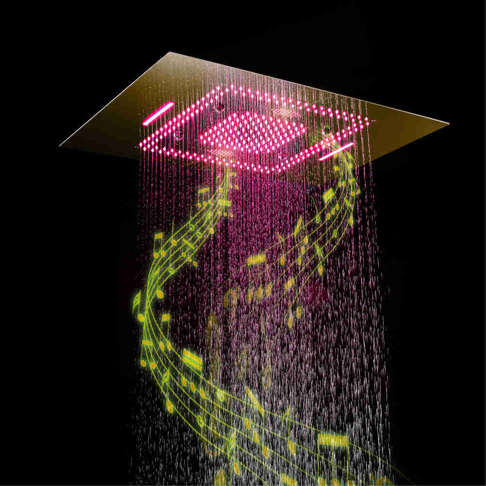 MALDIVES | Gold 31 Inch Luxury Complete LED Music Shower Set with 6 Body Jets & Hand Shower