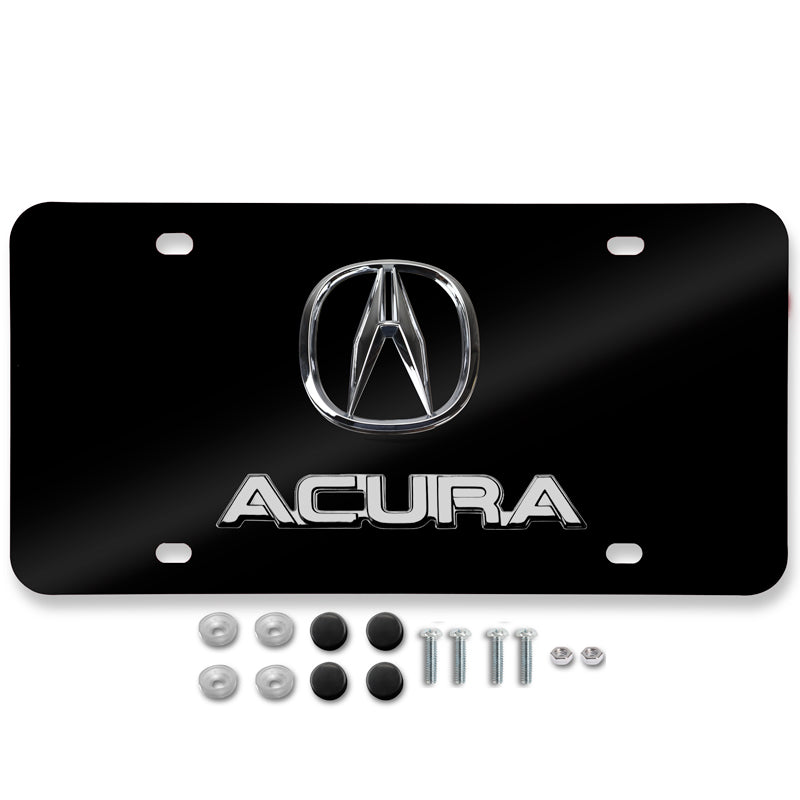 ACURA Stainless Steel Front Mirror Black/Chrome Finish 3D Dual License Plate Frame