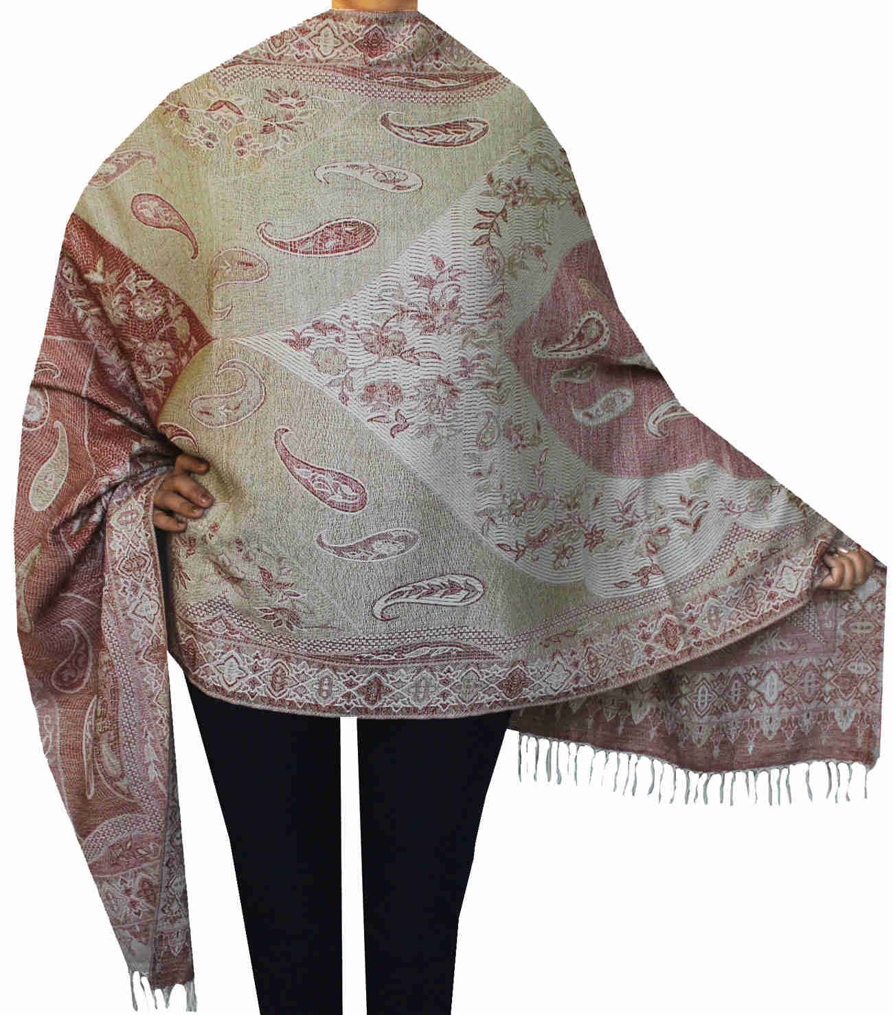 Pure Wool Paisley Shawl Scarves for Women - Handmade in Kashmir (82 x 28 inches)