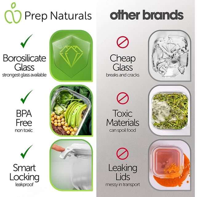 Prep Naturals - Glass Food Storage Containers - 8 Packs, 30 Oz
