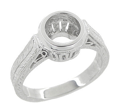 Art Deco 1 to 1.25 Carat Filigree Engraved Wheat Halo Bezel Engagement Ring Setting in White Gold | Low Profile
