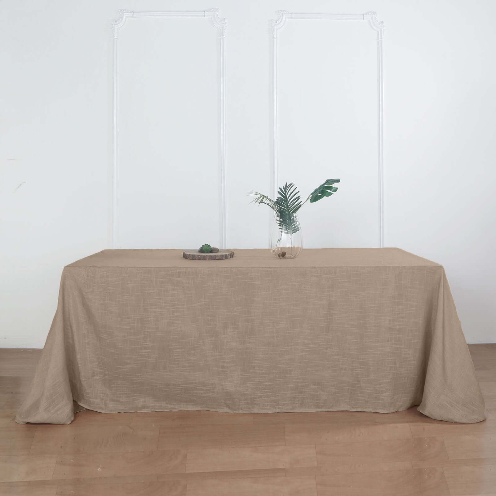 Taupe Seamless Rectangular Tablecloth - Linen Look, Wrinkle Resistant, 90x156