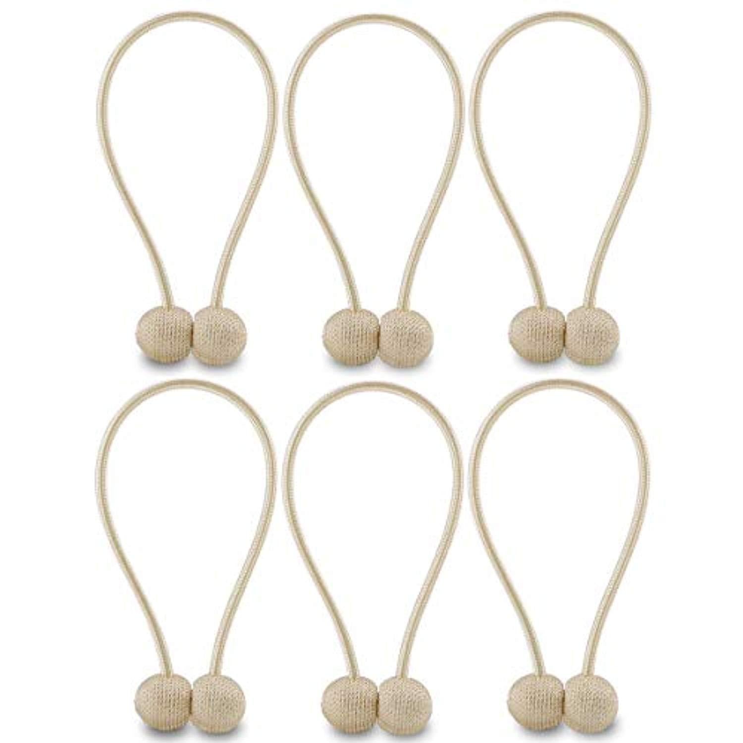 NZQXJXZ Magnetic Curtain Tiebacks - Decorative Weave Rope Clips for Window Panels (Pack of 6, Beige)
