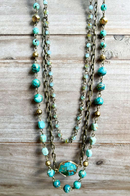 LAYERED JANET NECKLACE (TURQUOISE) - Adjustable 5-Way Wearable Jewelry