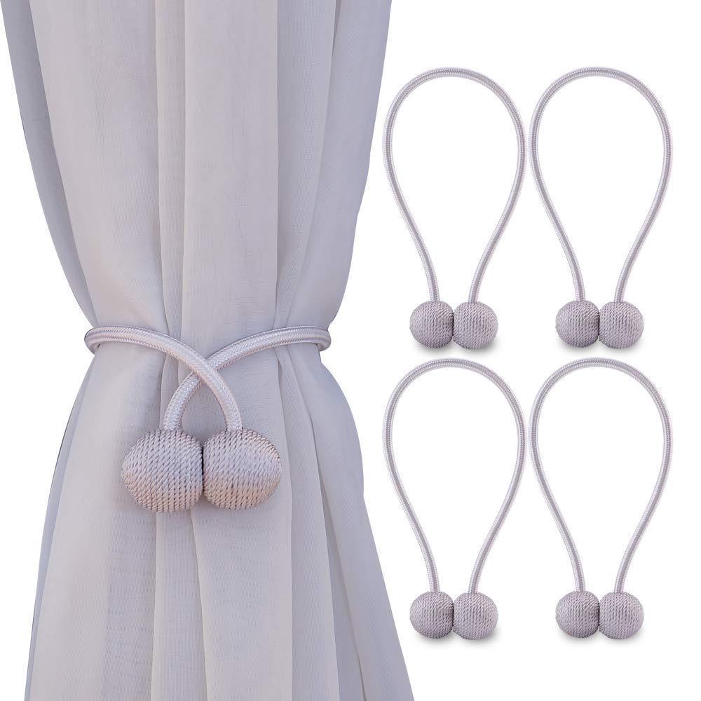 NZQXJXZ Magnetic Curtain Tiebacks - Decorative Weave Rope Clips for Window Panels (Pack of 6, Beige)
