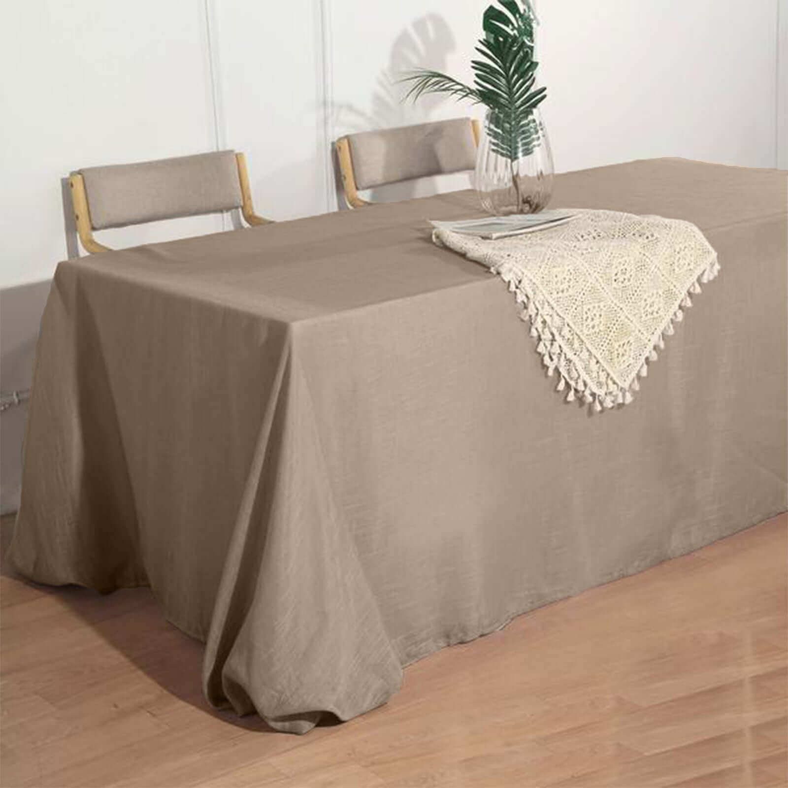 Taupe Seamless Rectangular Tablecloth - Linen Look, Wrinkle Resistant, 90x156
