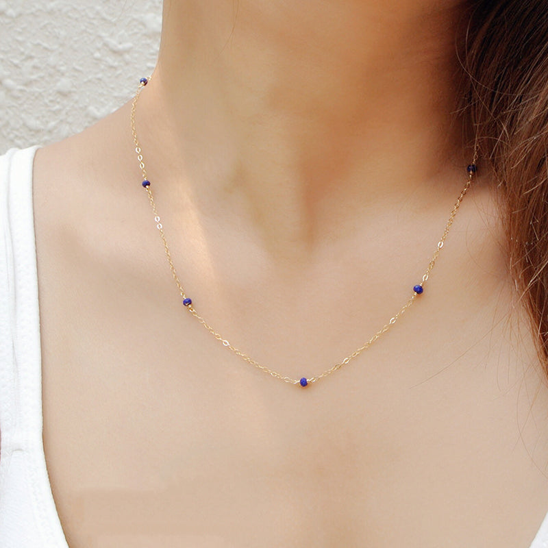Handmade 14K Gold Faceted Lapis Lazuli Bead Pendant Necklace for Women