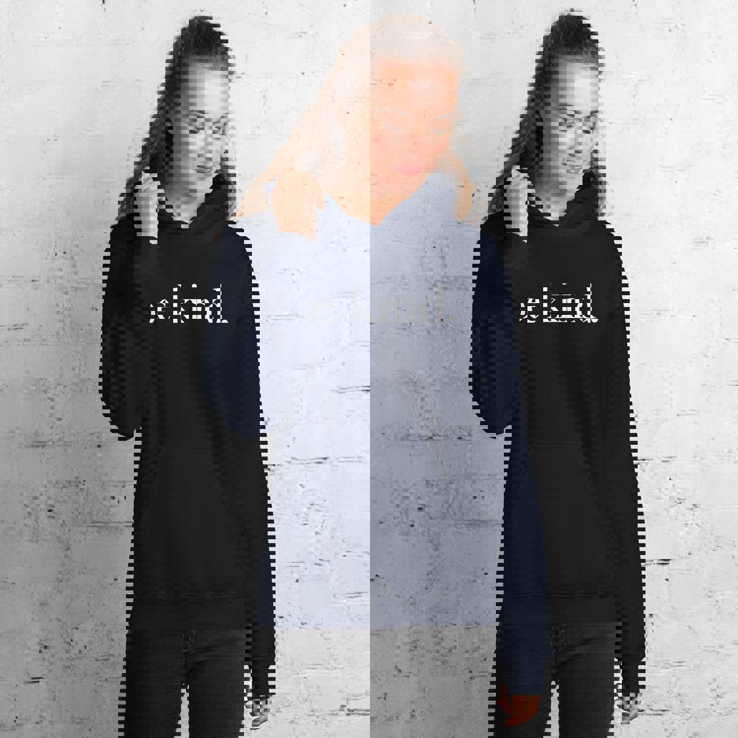 be kind. White Font Hoodie (Gildan) - Soft & Stylish for Cooler Evenings