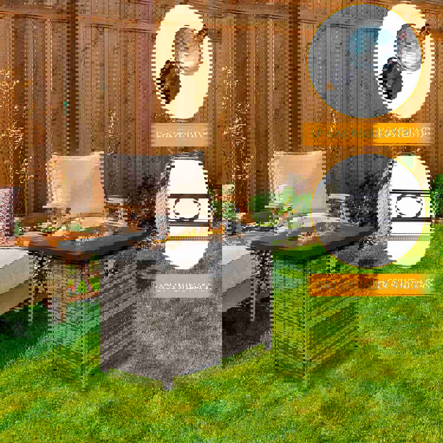 SEGMART 43 Propane Fire Pit, 50,000 BTU Auto-Ignition Gas Fire Pit Table with Rain Cover and Tempered Glass Wind Guard