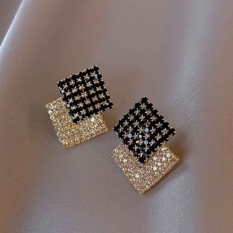 Korea Design Geometric Black White Crystal Earrings for Women