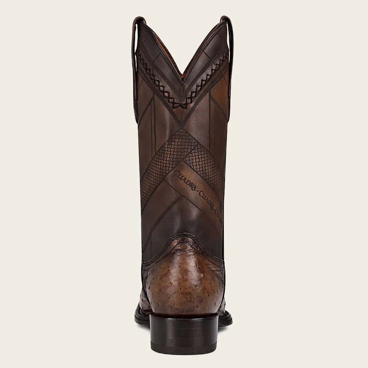 CUADRA Engraved Ostrich Leather Narrow Square Western Boot for Men