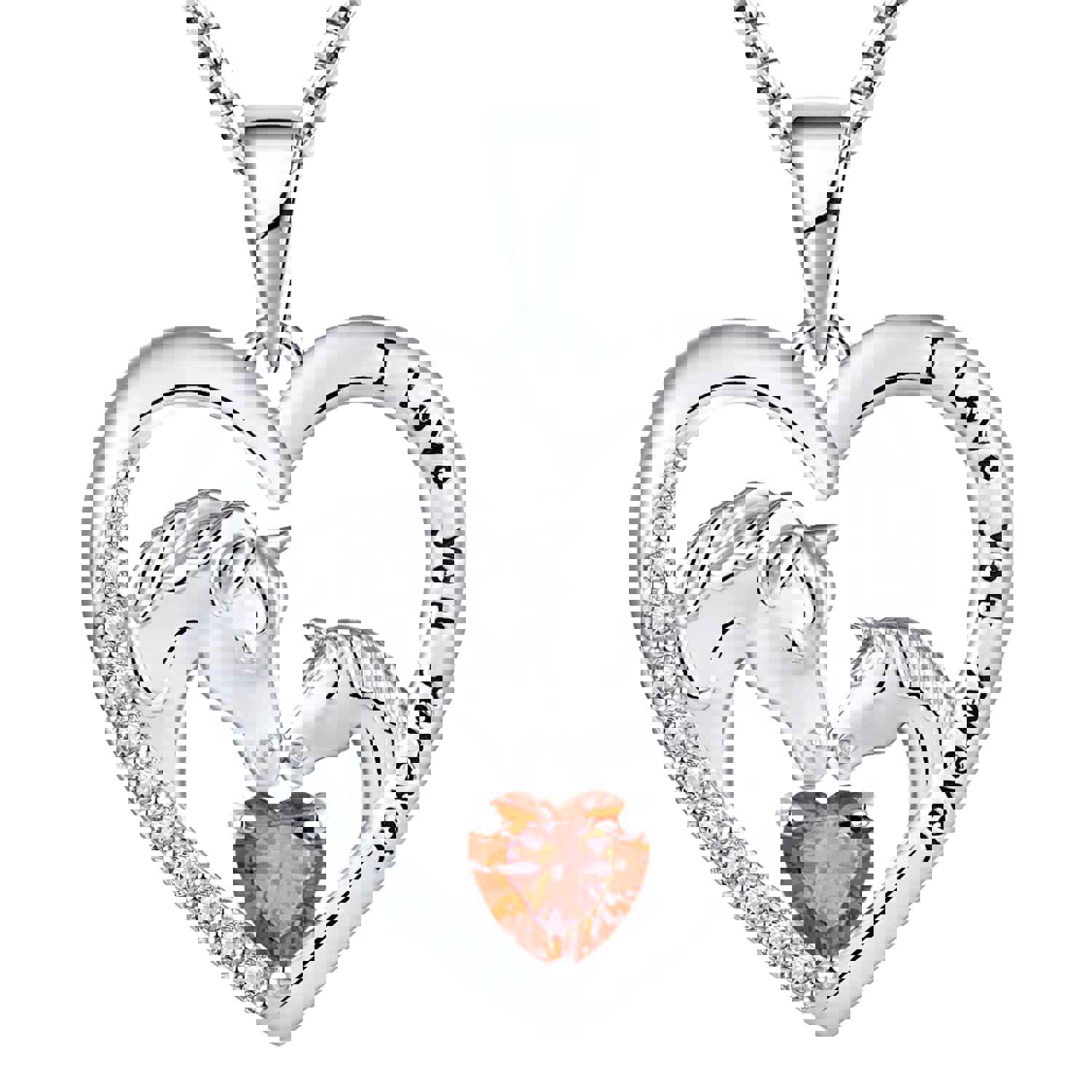 Kids Horse Necklace In Solid Sterling Silver With Changeable Birthstone