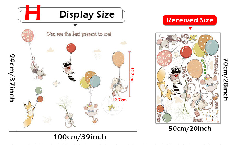 Qfdian Cartoon Cute Animals Hot Air Balloon Wall Stickers for Kids Room, Nursery, and Home Decor
