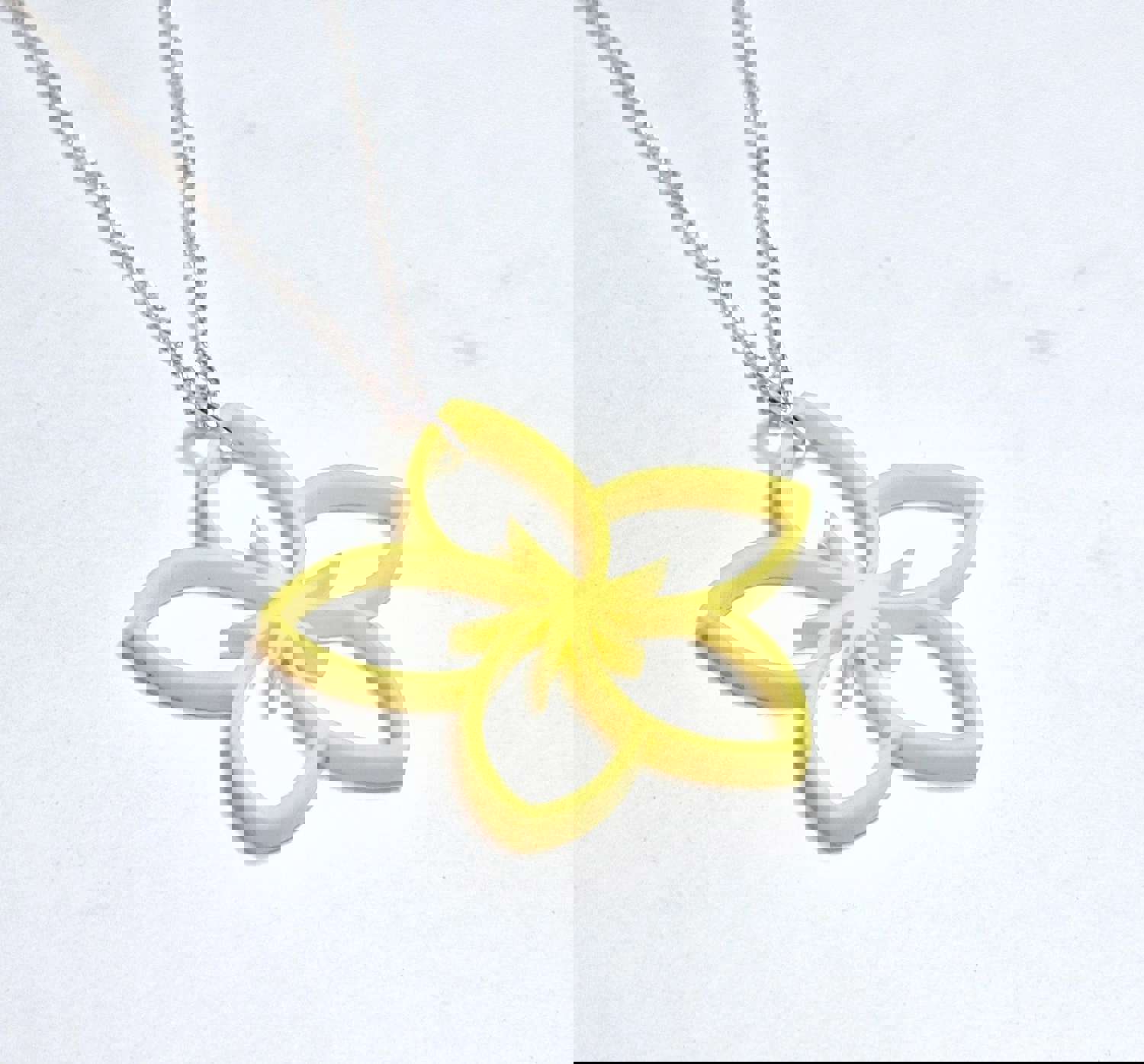 Simple Plumeria Flower Outline Pendant Necklace in Pastel Yellow Acrylic