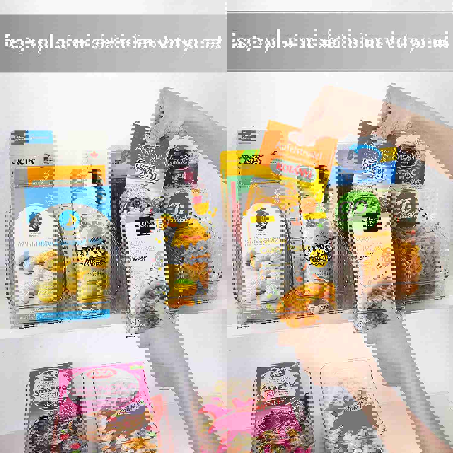 YIHONG 4 Pack Clear Plastic Food Packet Organizer Bins with Removable Dividers