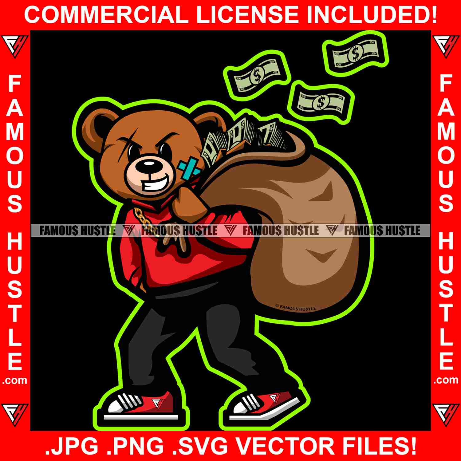 Hip Hop Gangster Teddy Bear Graphic Design T-Shirt Print