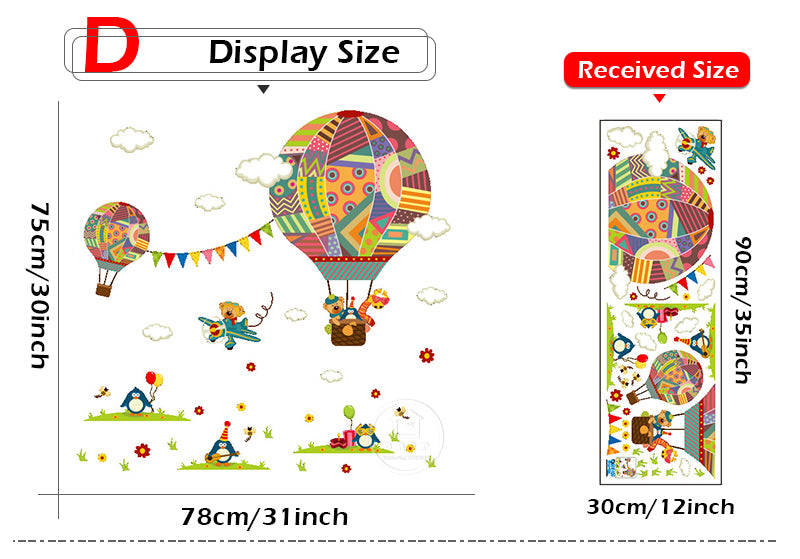 Qfdian Cartoon Cute Animals Hot Air Balloon Wall Stickers for Kids Room, Nursery, and Home Decor